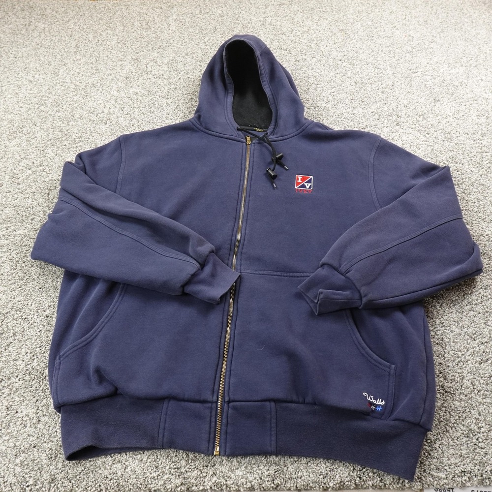 Walls Hoodie Mens XL Blue Full Zip Lined Bomber Jacket Coat Outdoor Workwear